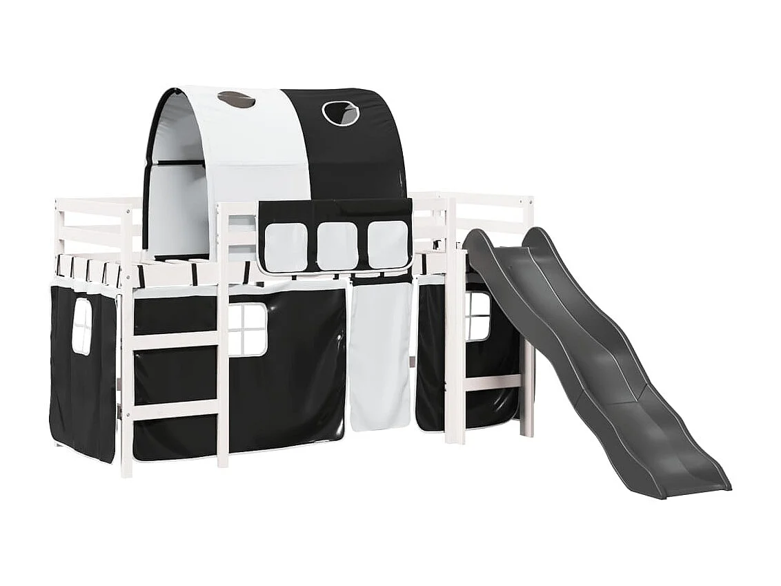 Lit mezzanine enfants et tunnel blanc/noir 90x200 cm pin massif