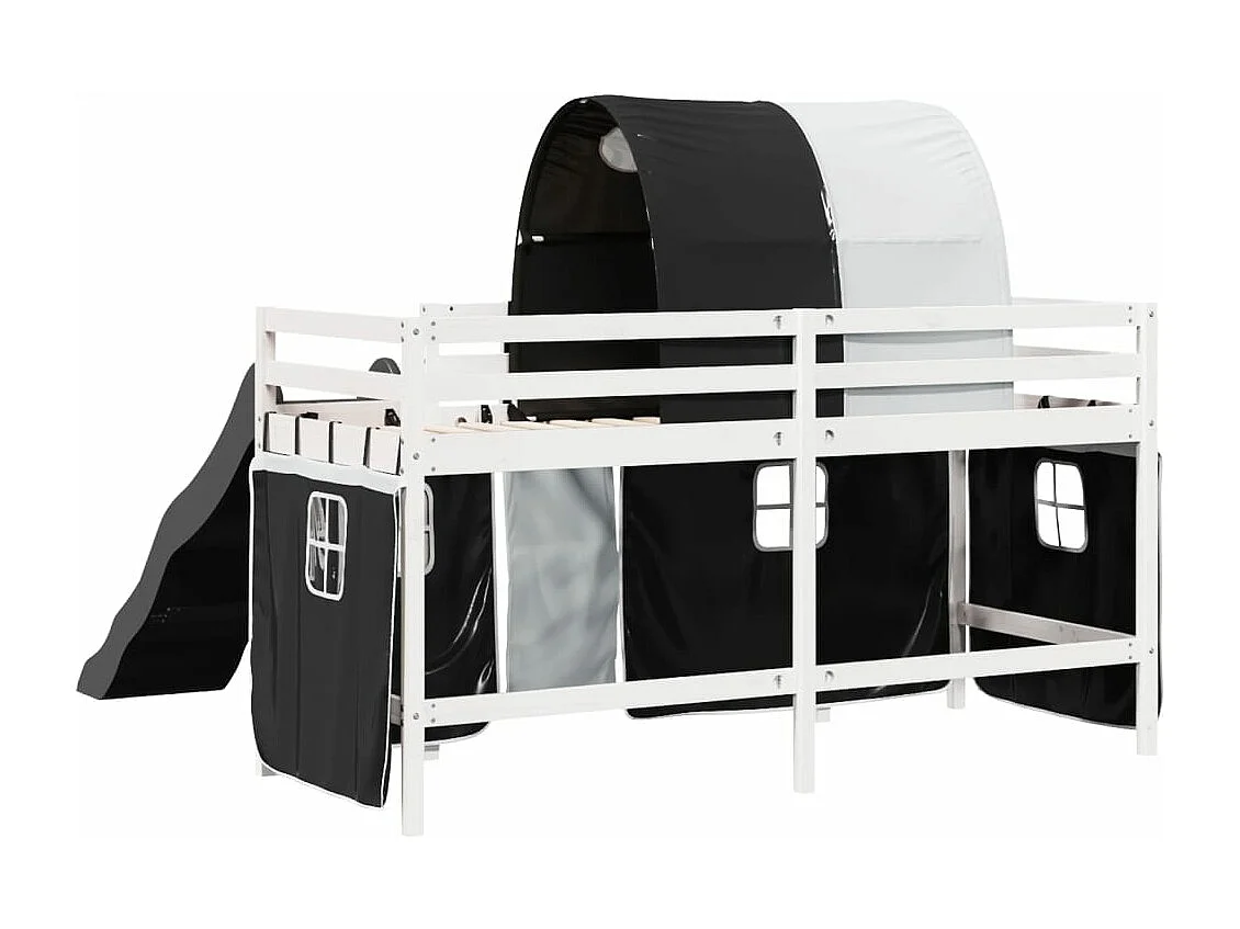 Lit mezzanine enfants et tunnel blanc/noir 90x200 cm pin massif