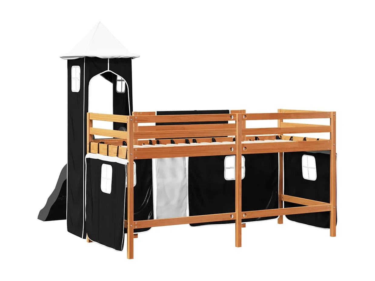 Lit mezzanine enfants avec tour blanc/noir 90x190 cm pin massif