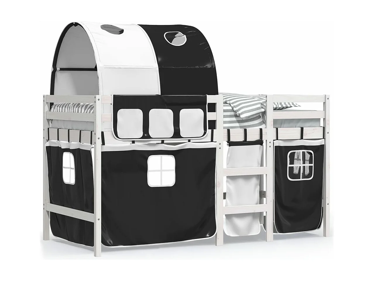 Kinderhoogslaper met tunnel 90x190 cm grenenhout wit en zwart