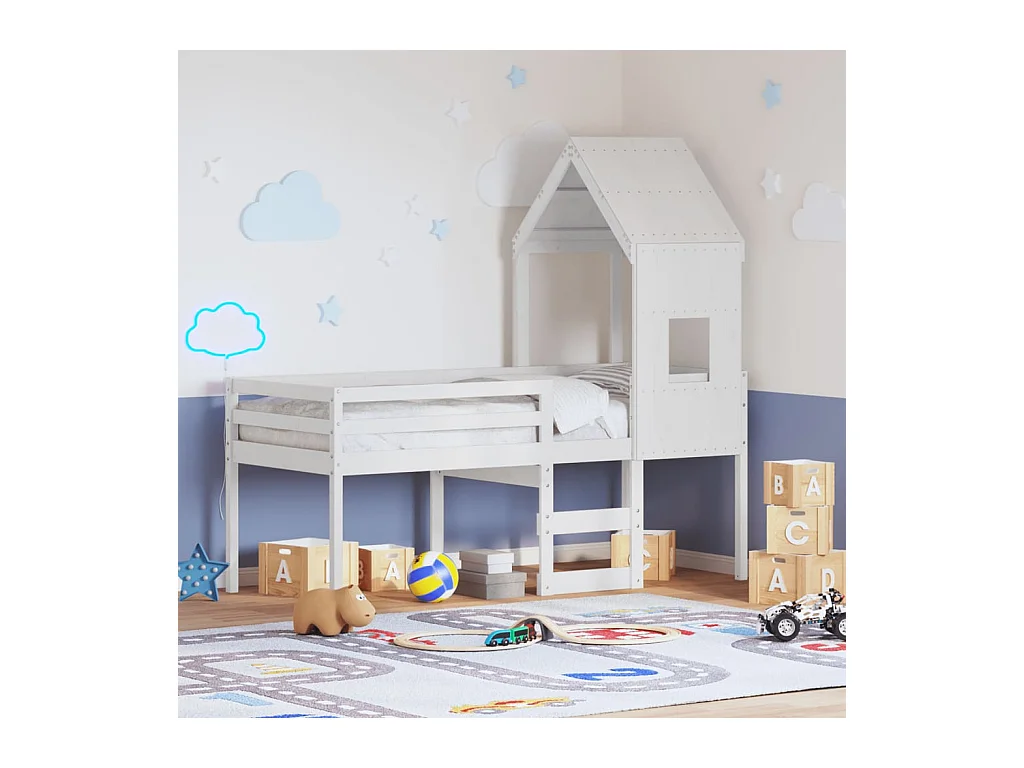 Cama alta com telhado 80x200 cm pinho maciço branco