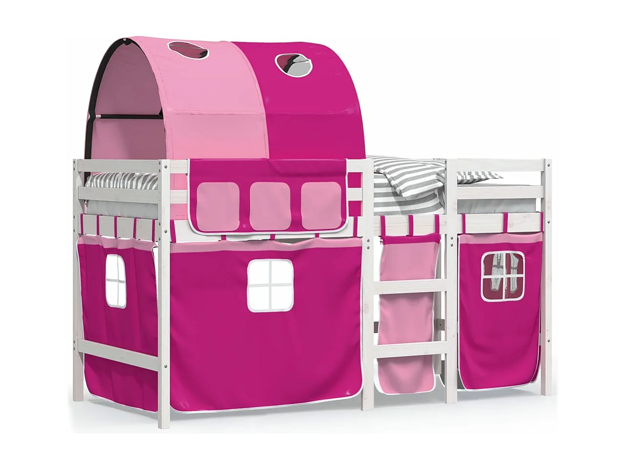 Lit mezzanine enfants avec tunnel sans matelas rose 80x200 cm