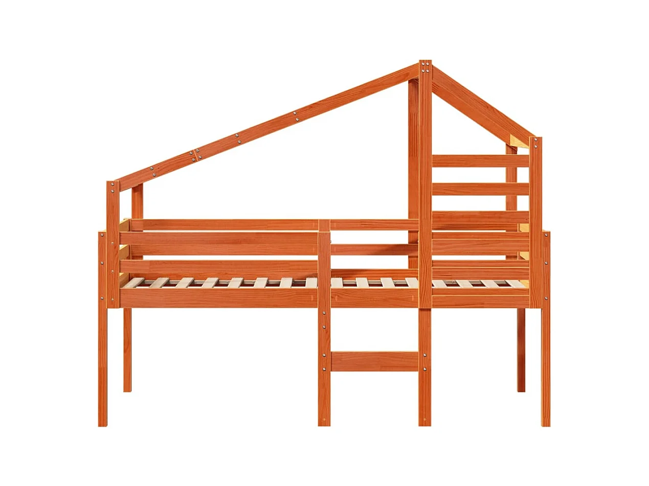 Hoogslaper met dak massief grenenhout wasbruin 90x200 cm