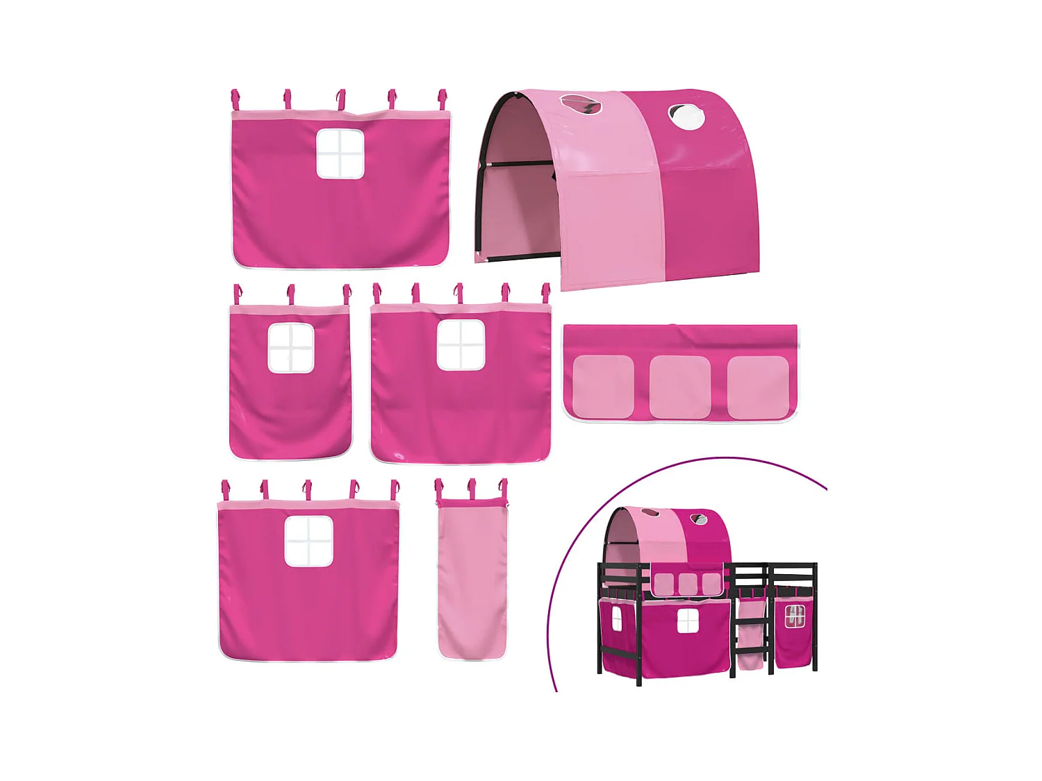 Lit mezzanine enfants avec tunnel sans matelas rose 90x190 cm