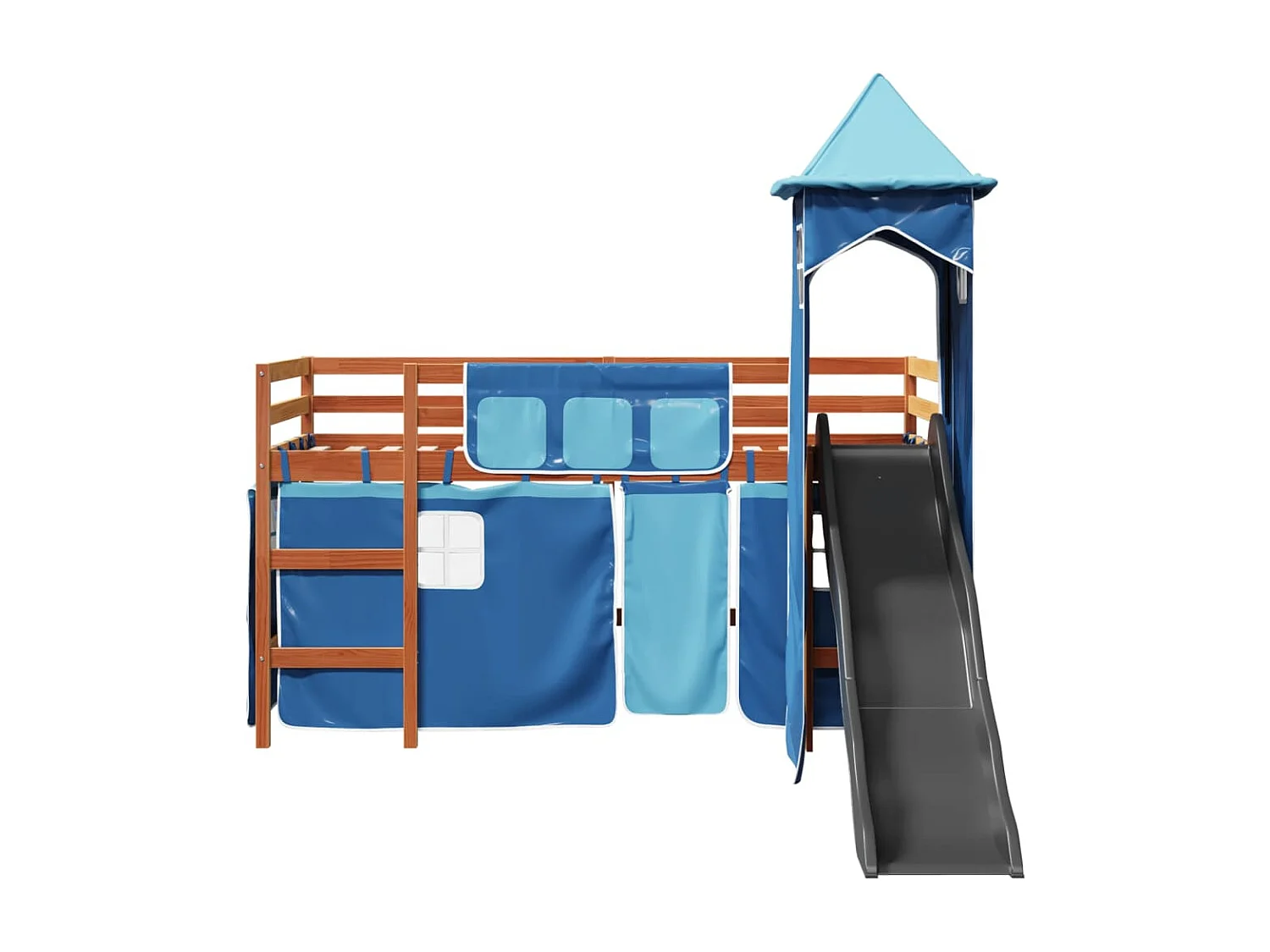 Cama alta para criança com torre 80x200 cm pinho maciço azul