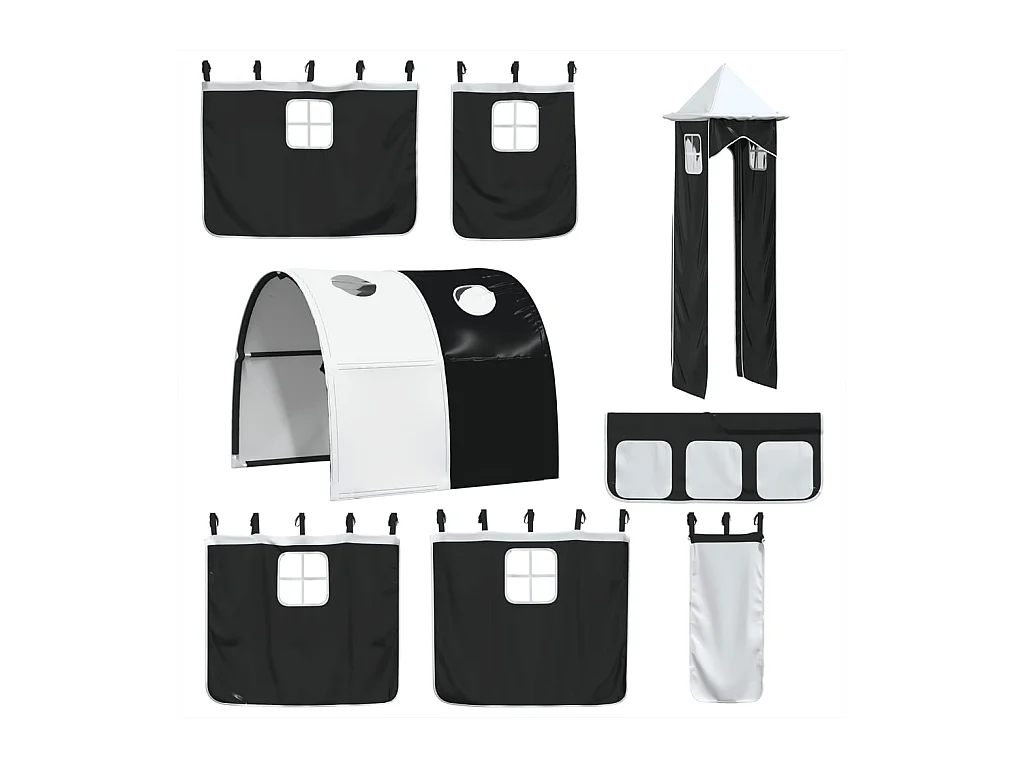 Lit mezzanine enfants avec tour blanc/noir 90x190 cm pin massif