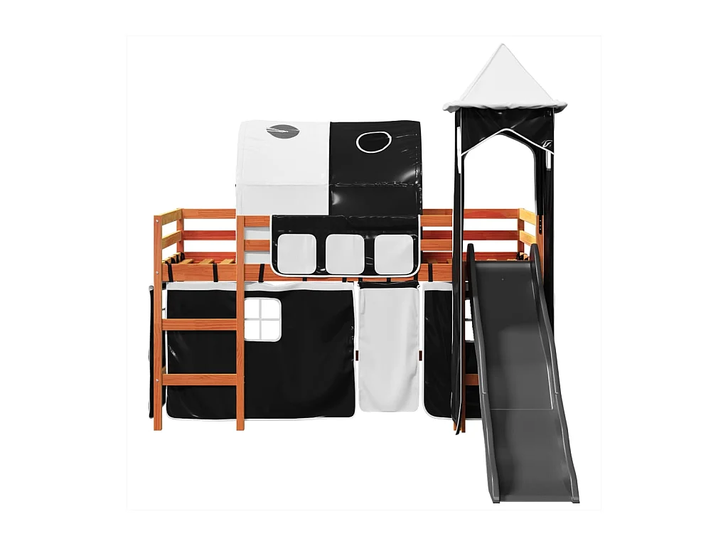Lit mezzanine enfants avec tour blanc/noir 90x190 cm pin massif
