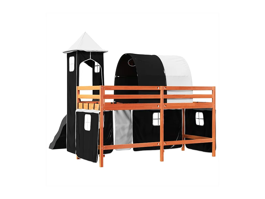 Lit mezzanine enfants avec tour blanc/noir 90x190 cm pin massif