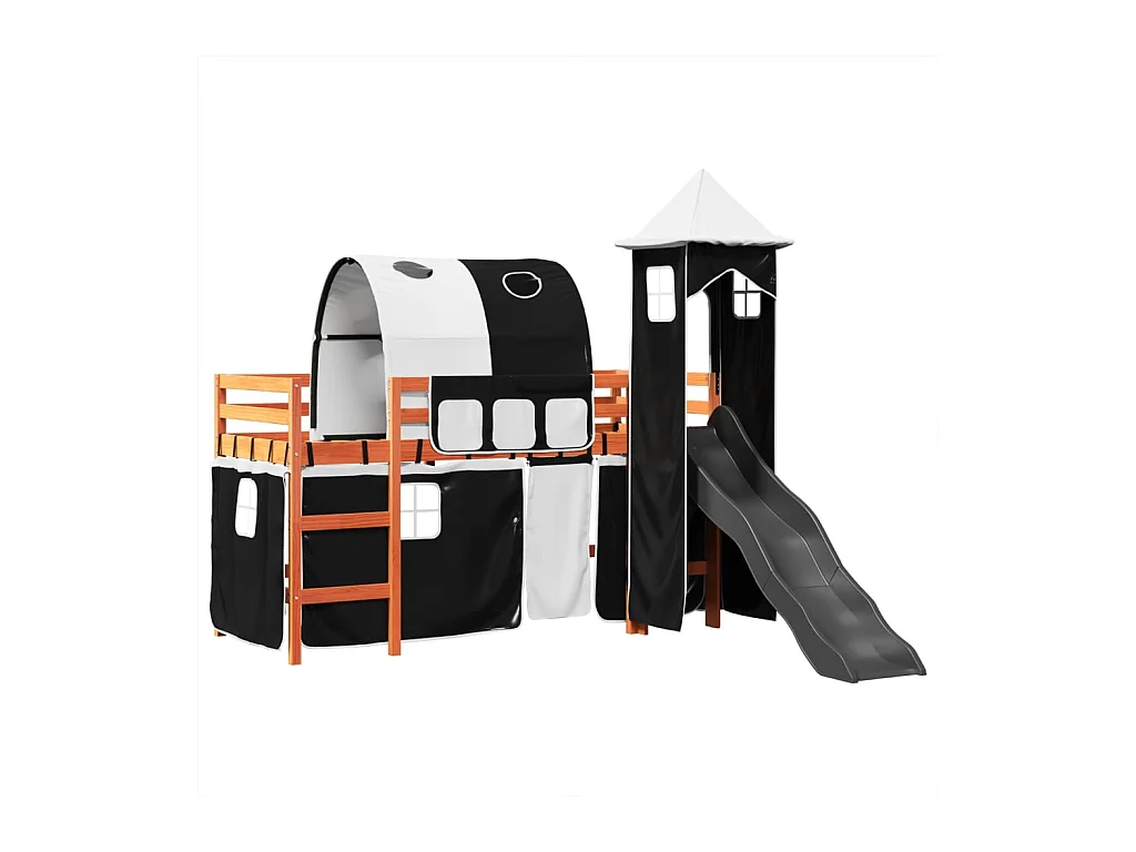 Lit mezzanine enfants avec tour blanc/noir 90x190 cm pin massif