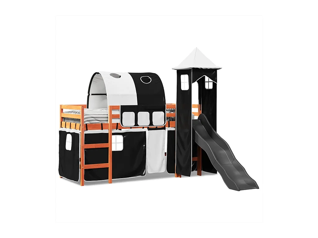 Lit mezzanine enfants avec tour blanc/noir 90x190 cm pin massif