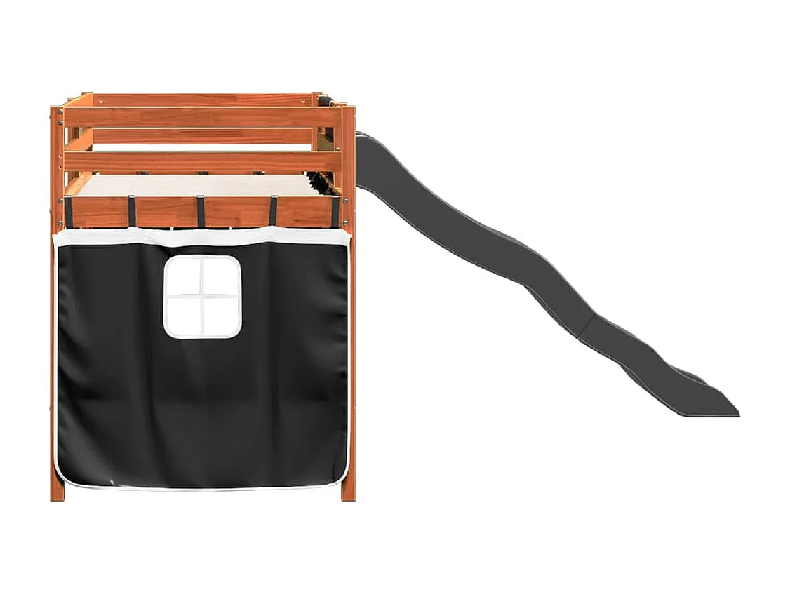 Lit mezzanine enfants et rideaux blanc/noir 90x190cm pin massif