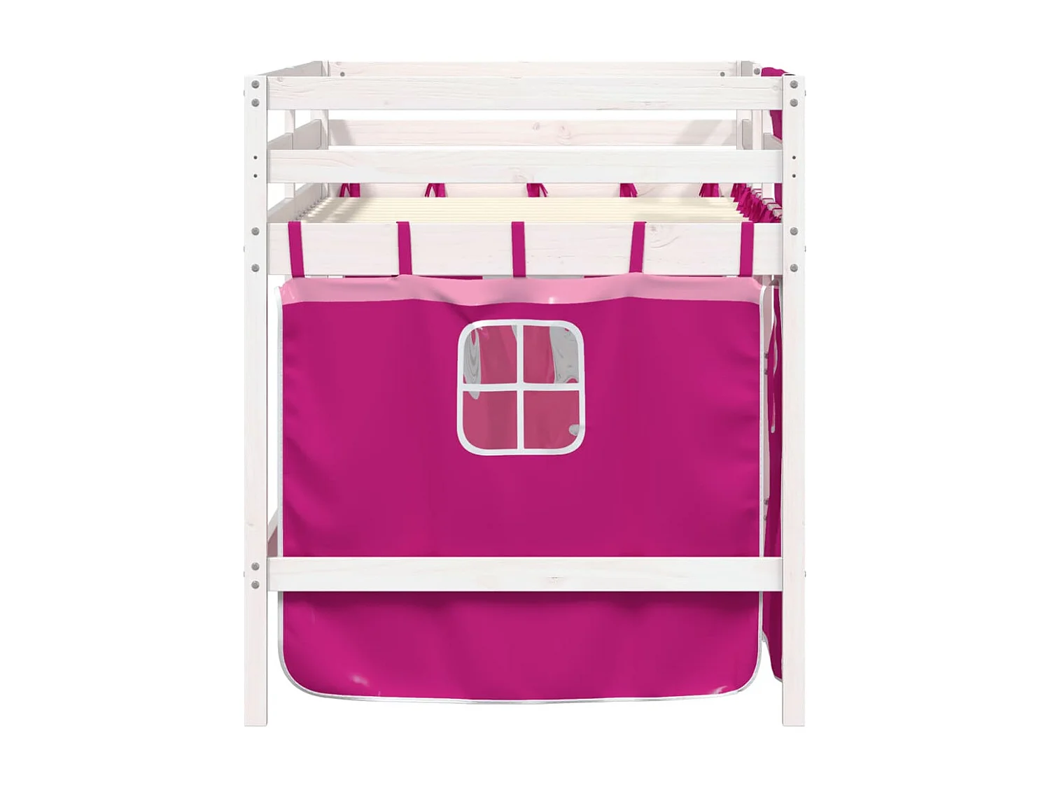 Letto a Soppalco con Tende Bambini Rosa 80x200 cm Massello Pino