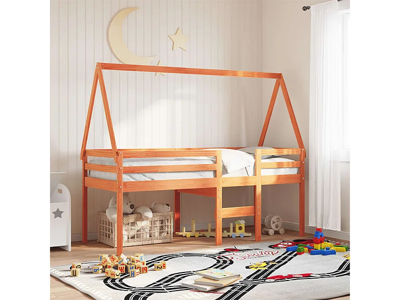 Lit haut sans matelas cire marron 90x190 cm bois de pin massif