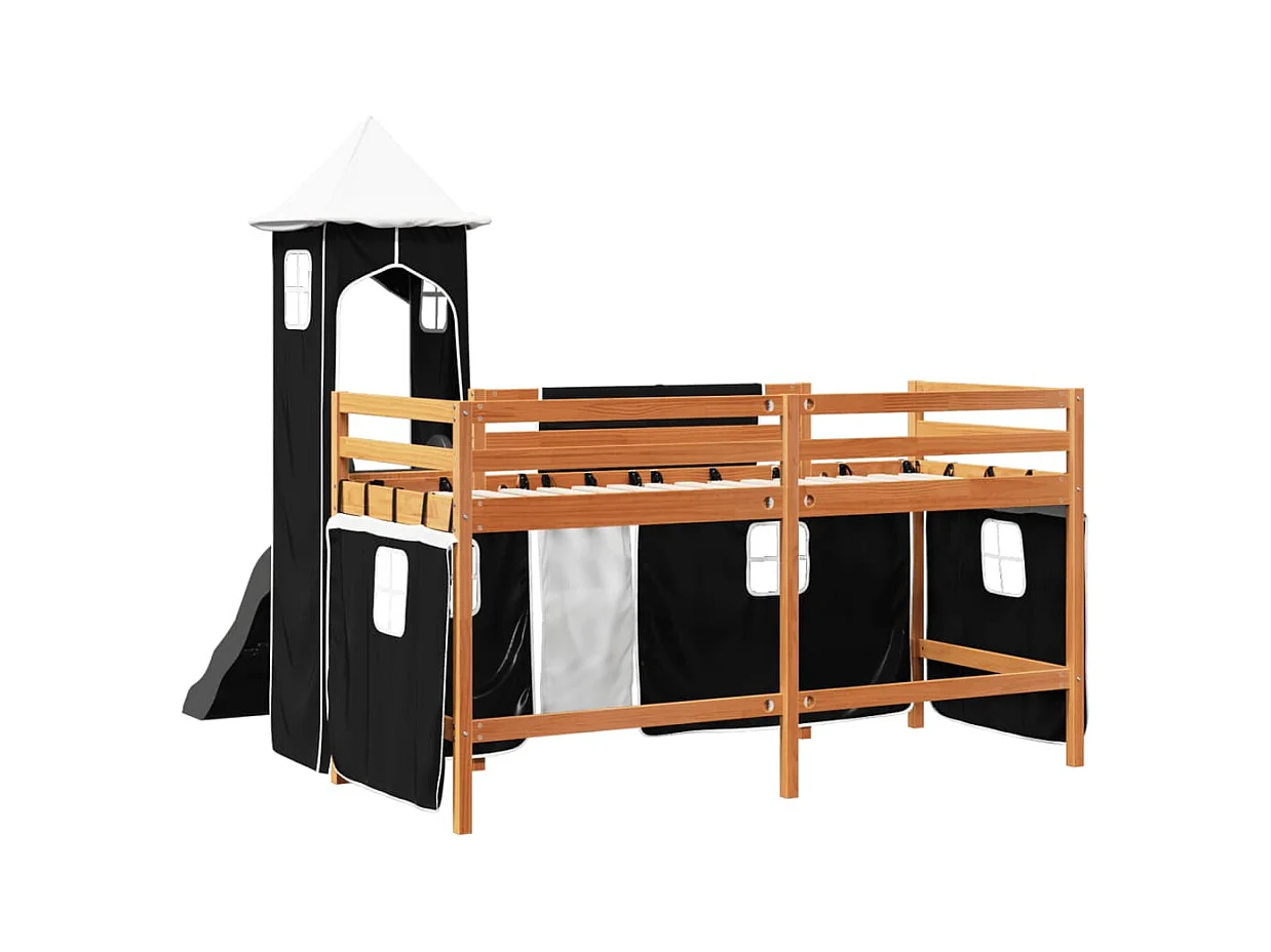Kinderhochbett mit Turm Weiß & Schwarz 80x200 cm Kiefernholz