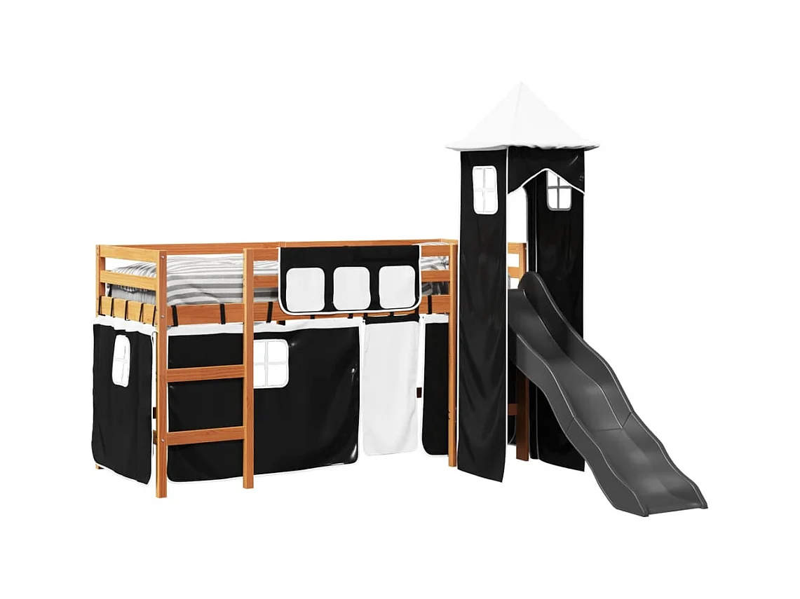 Kinderhochbett mit Turm Weiß & Schwarz 80x200 cm Kiefernholz