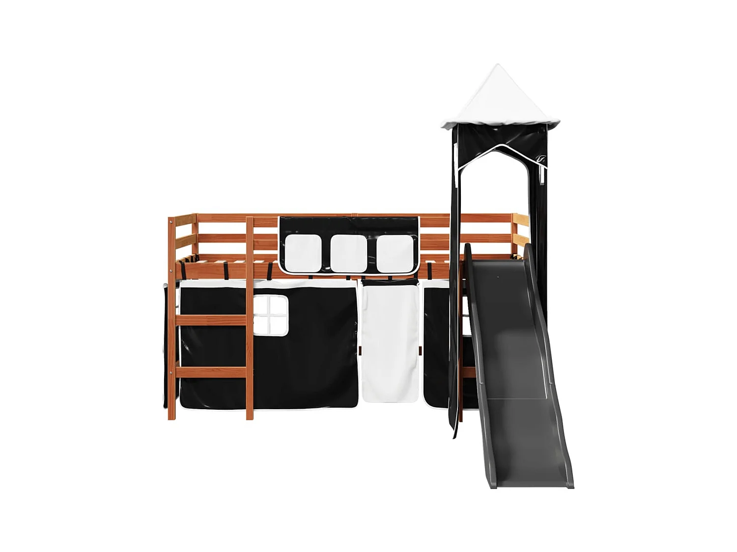 Kinderhochbett mit Turm Weiß & Schwarz 80x200 cm Kiefernholz