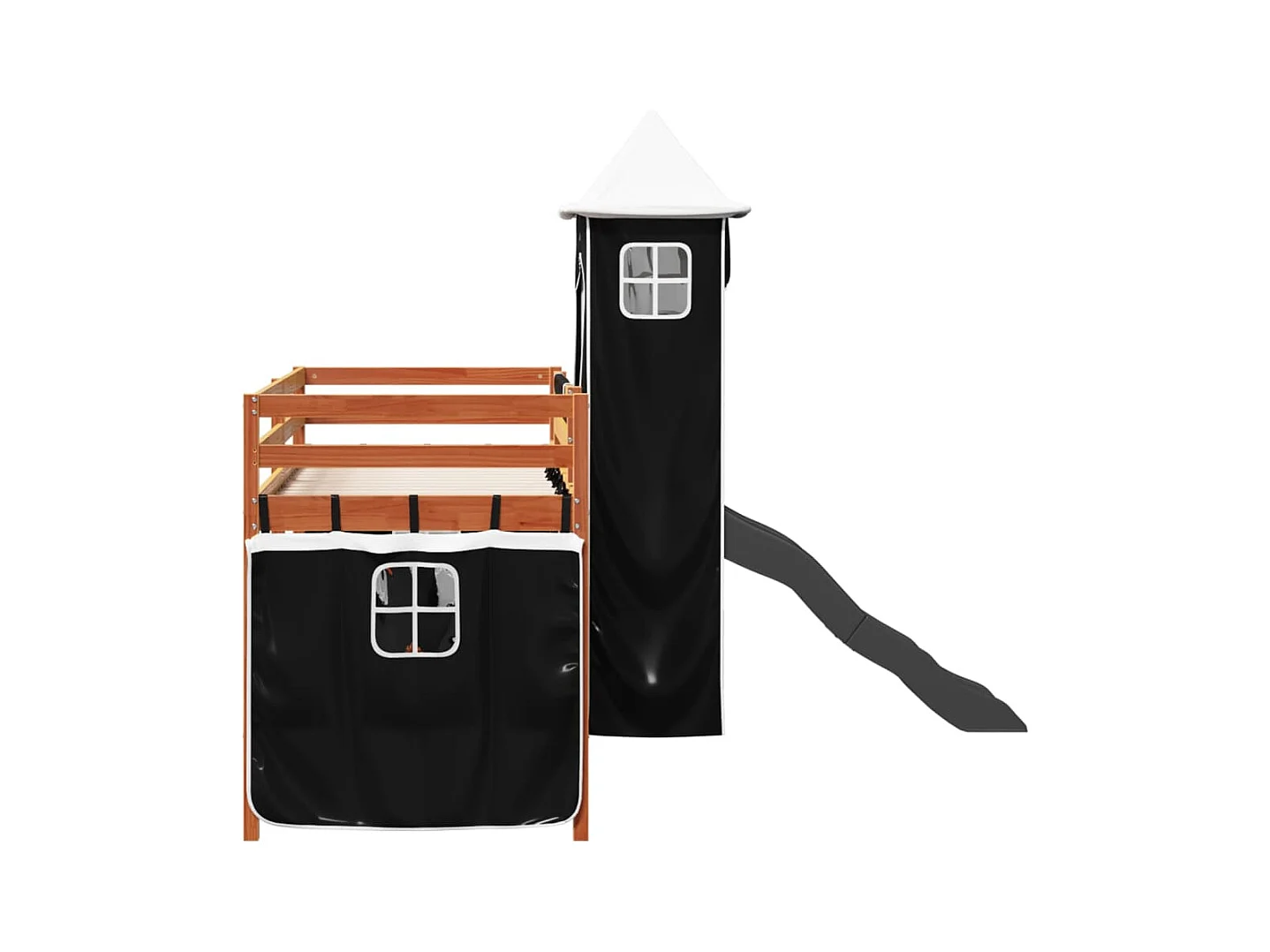 Kinderhochbett mit Turm Weiß & Schwarz 80x200 cm Kiefernholz