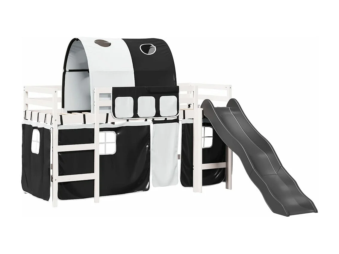 Lit mezzanine enfants et tunnel blanc/noir 80x200cm pin massif