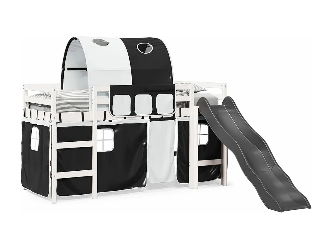 Lit mezzanine enfants et tunnel blanc/noir 80x200cm pin massif