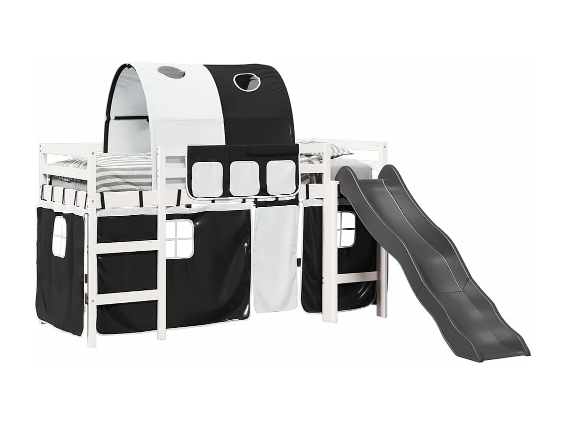Lit mezzanine enfants et tunnel blanc/noir 80x200cm pin massif