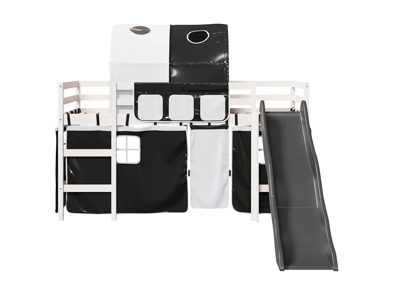 Lit mezzanine enfants et tunnel blanc/noir 80x200cm pin massif