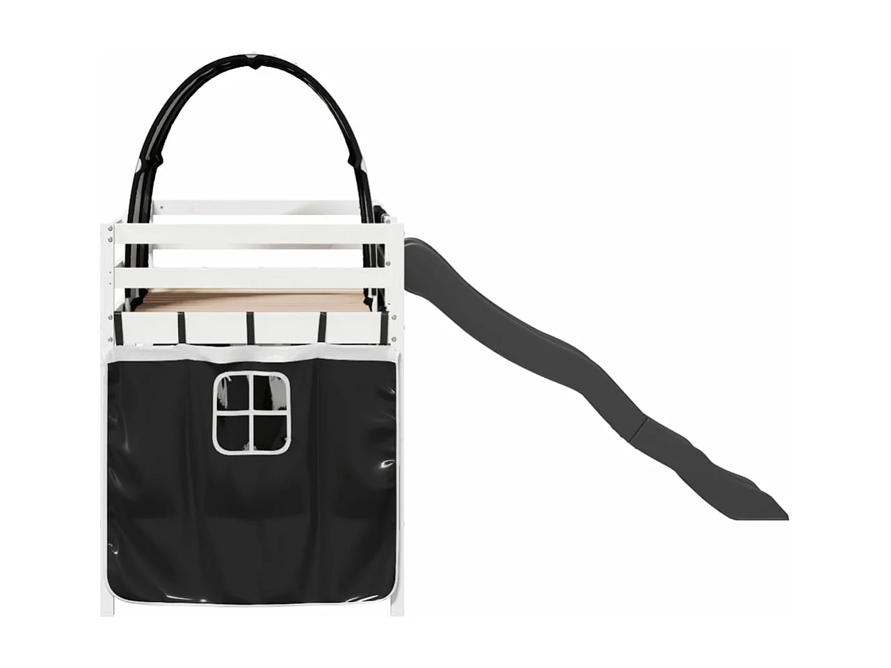 Lit mezzanine enfants et tunnel blanc/noir 80x200cm pin massif