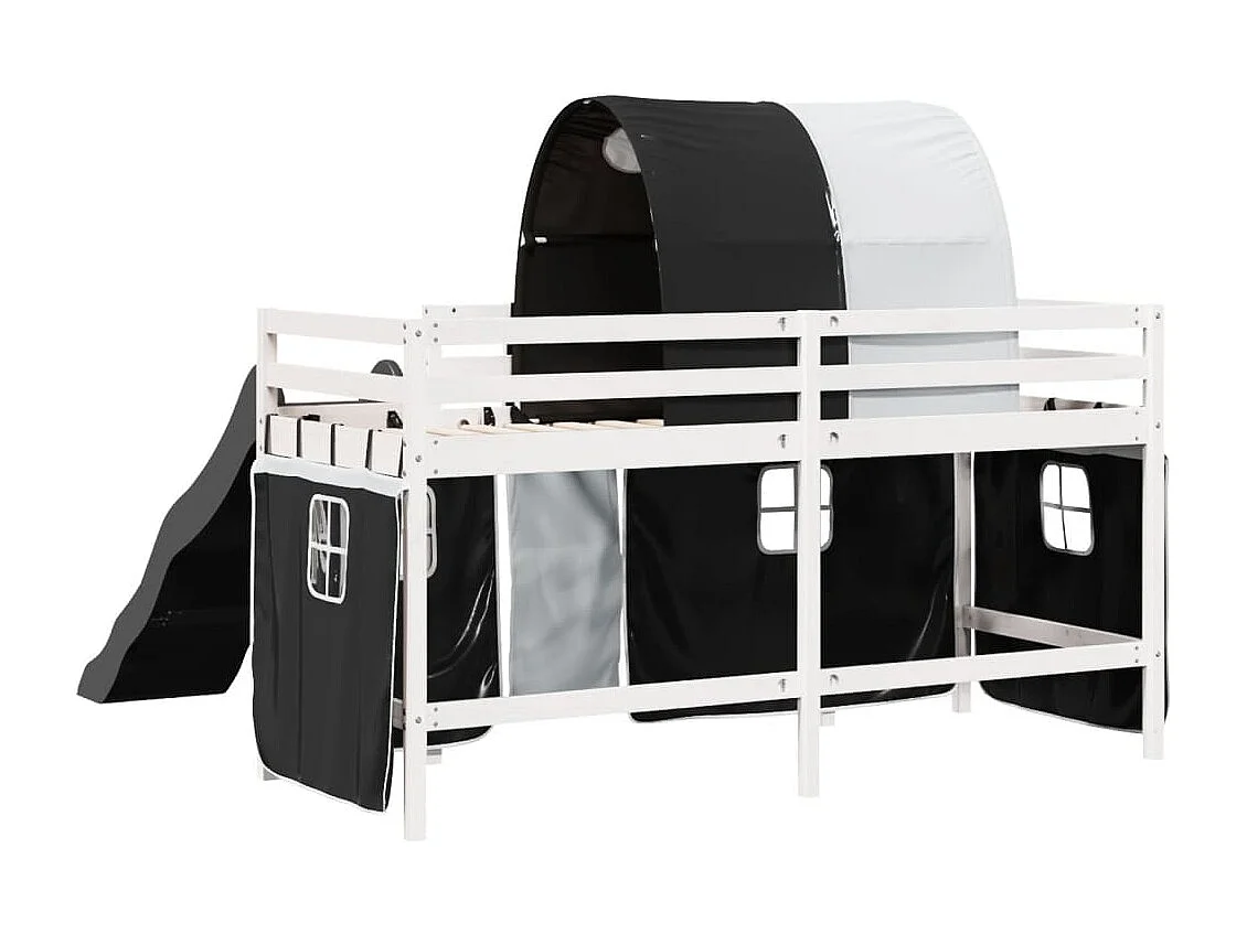 Lit mezzanine enfants et tunnel blanc/noir 80x200cm pin massif