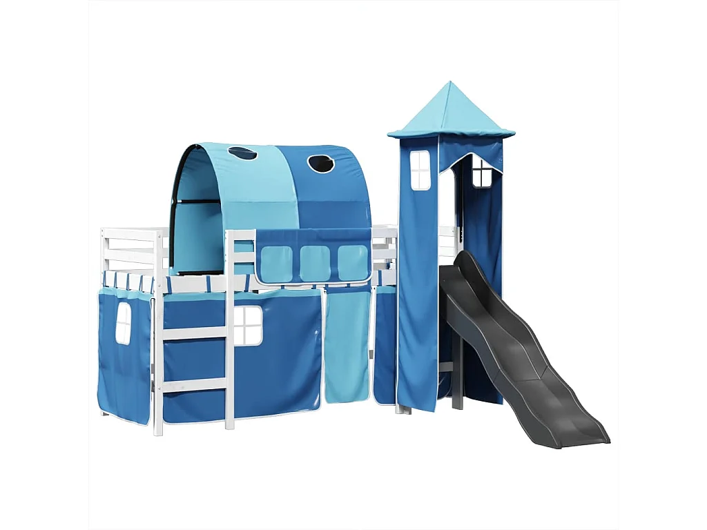 Kinderhochbett mit Turm Blau 80x200 cm Massivholz Kiefer