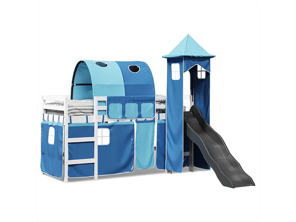 Kinderhochbett mit Turm Blau 80x200 cm Massivholz Kiefer