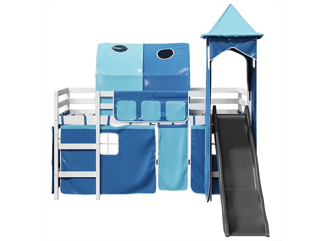 Kinderhochbett mit Turm Blau 80x200 cm Massivholz Kiefer