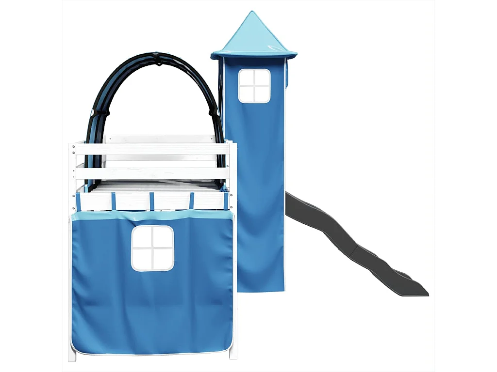 Kinderhochbett mit Turm Blau 80x200 cm Massivholz Kiefer