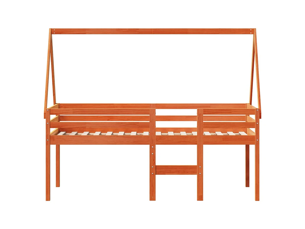 Hoogslaper met dak massief grenenhout wasbruin 90x200 cm