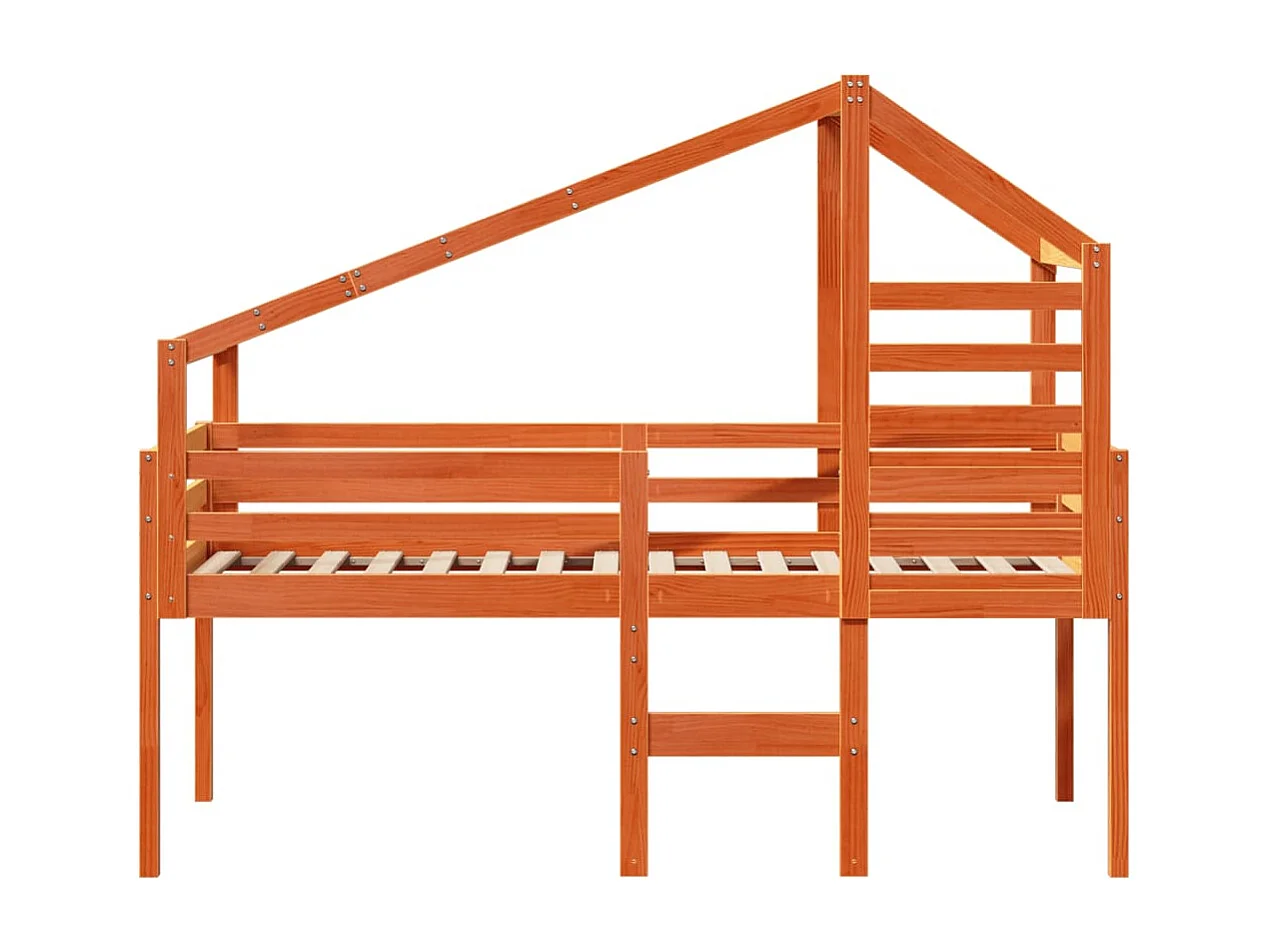 Letto a Soppalco con Tetto Cera 80x200 cm in Legno di Pino