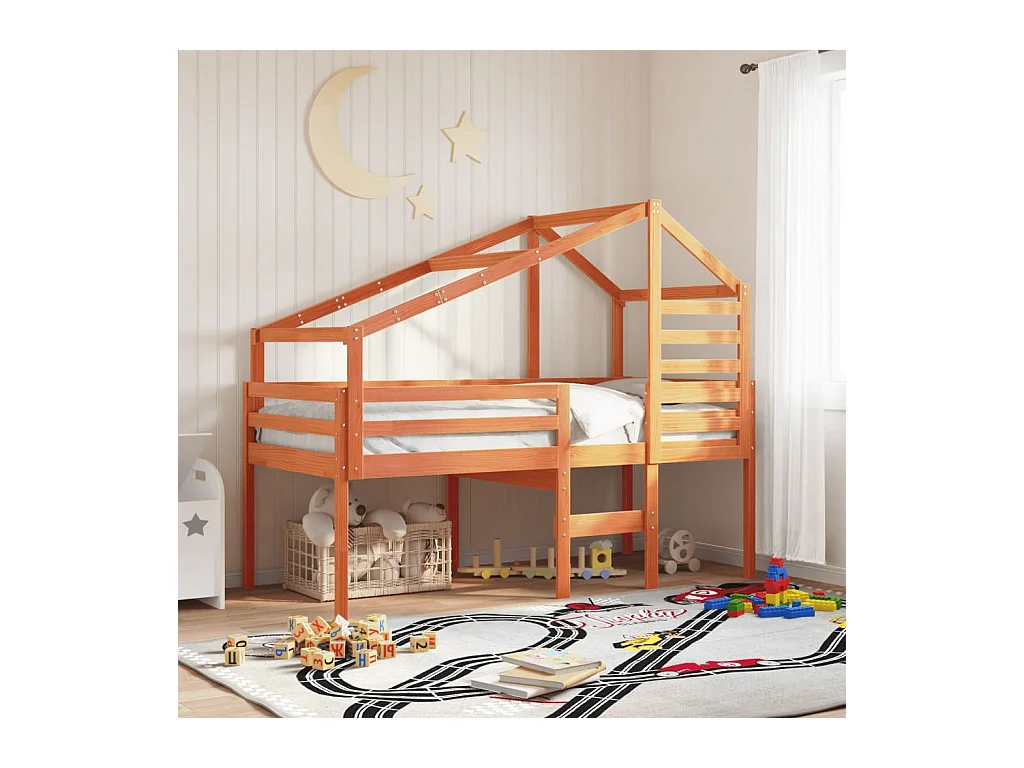 Lit haut sans matelas cire marron 80x200 cm bois de pin massif