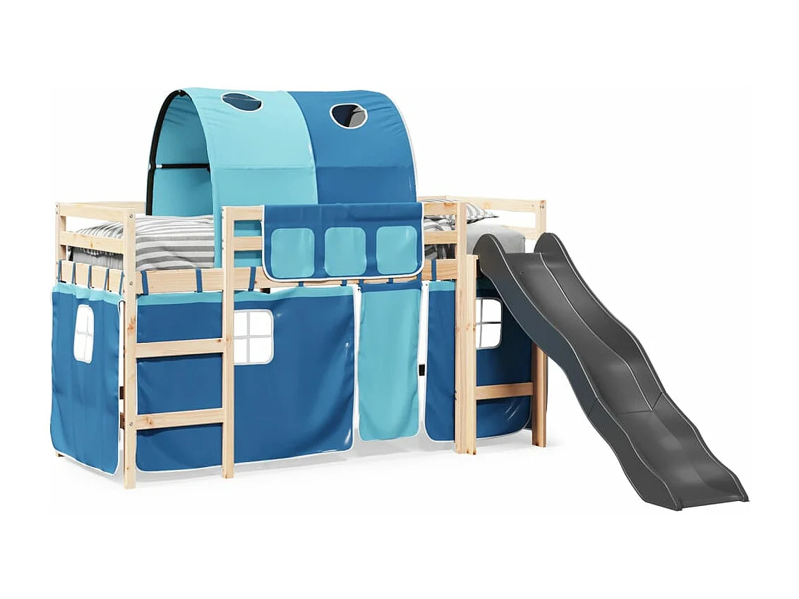 Cama alta para criança com túnel 80x200 cm pinho maciço azul