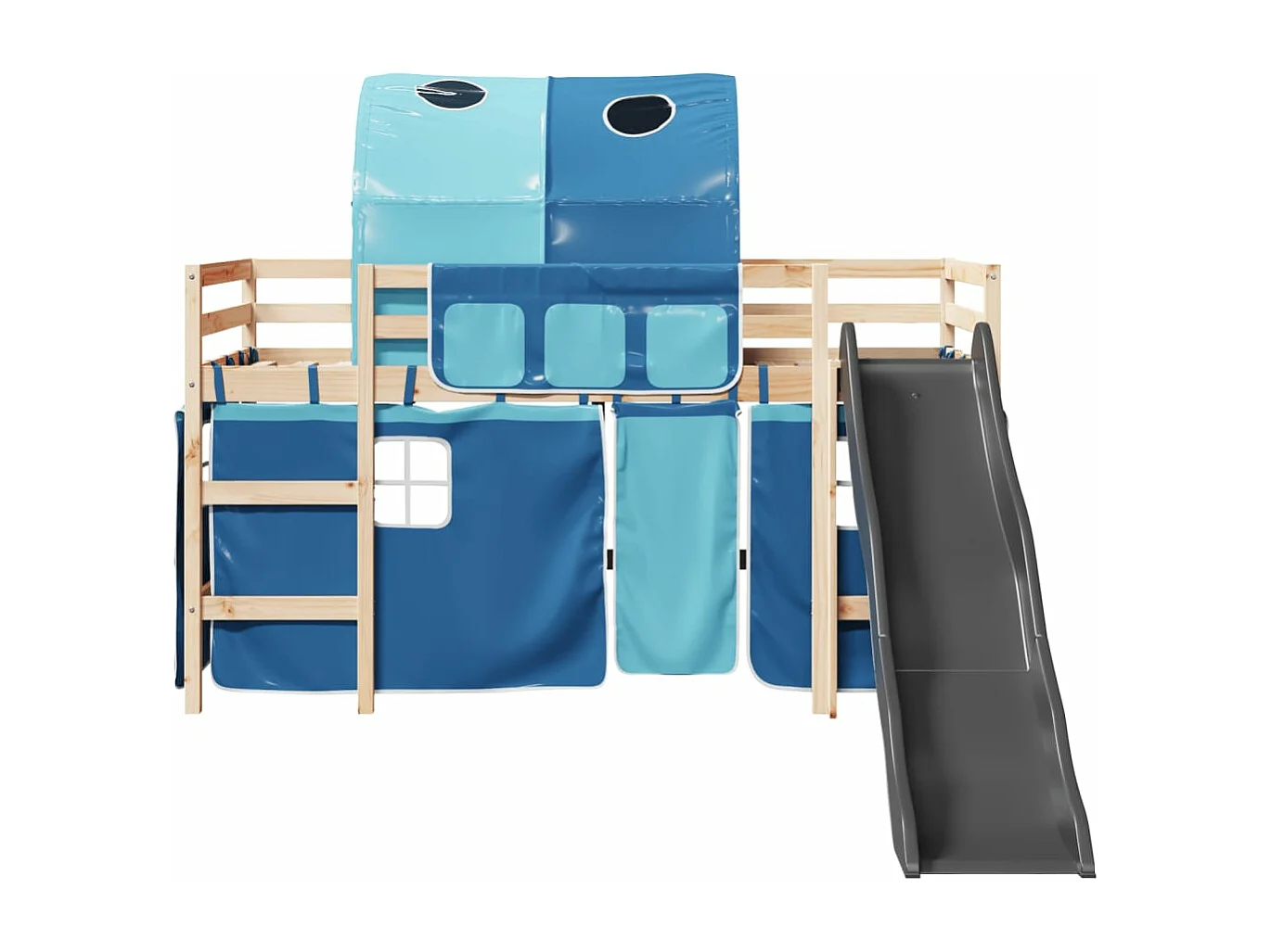 Cama alta para criança com túnel 80x200 cm pinho maciço azul