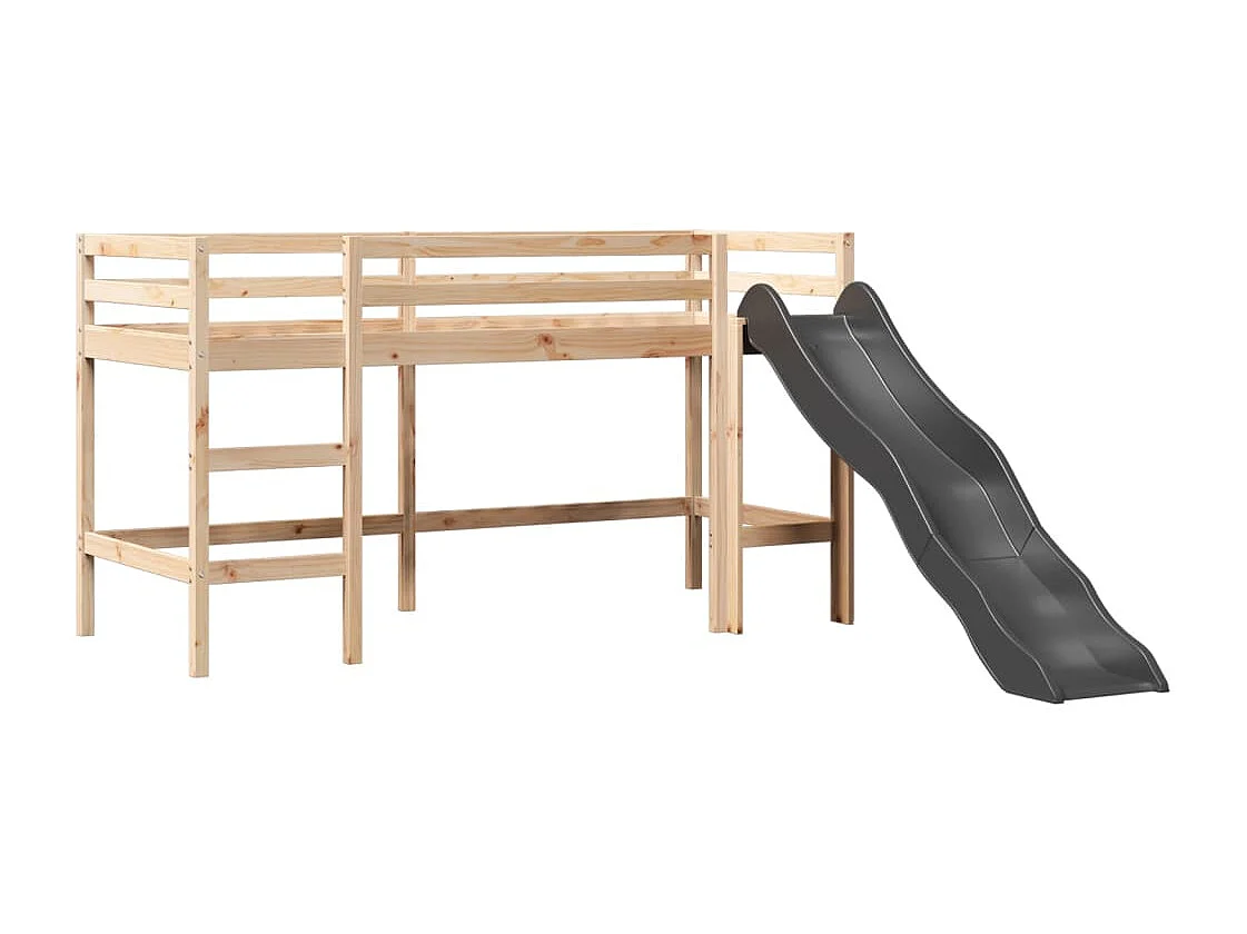 Cama alta para criança com túnel 80x200 cm pinho maciço azul