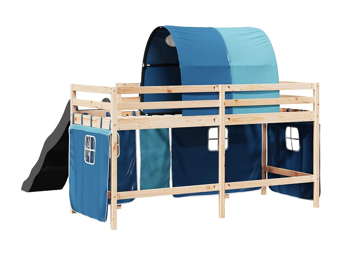 Cama alta para criança com túnel 80x200 cm pinho maciço azul
