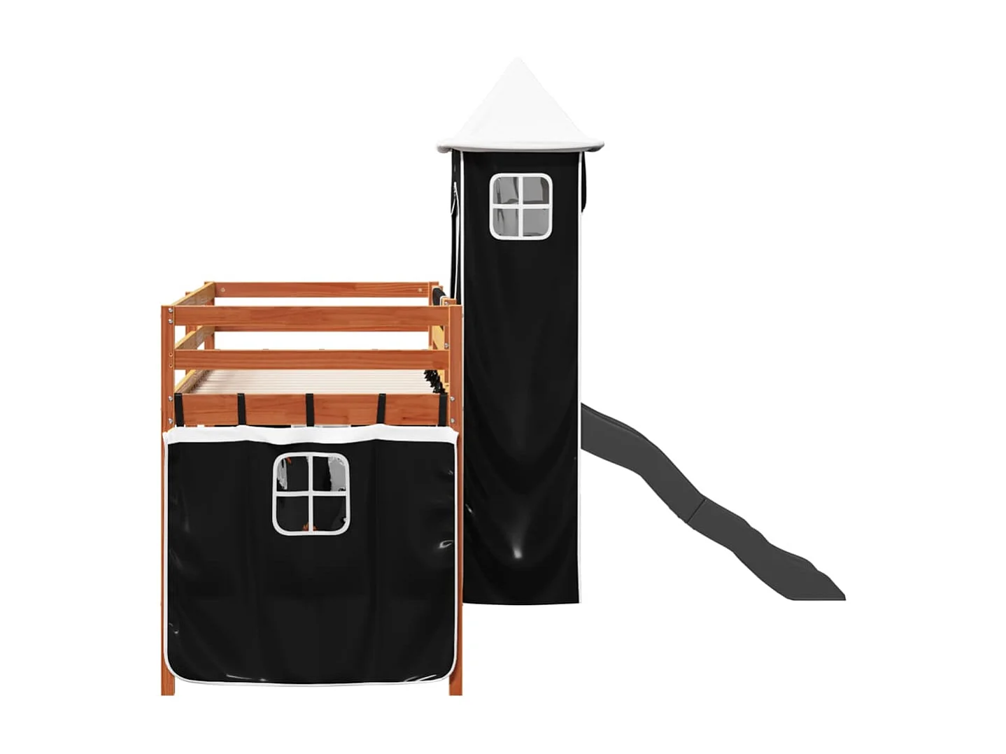Lit mezzanine enfants et tour blanc/noir 90x200 cm pin massif