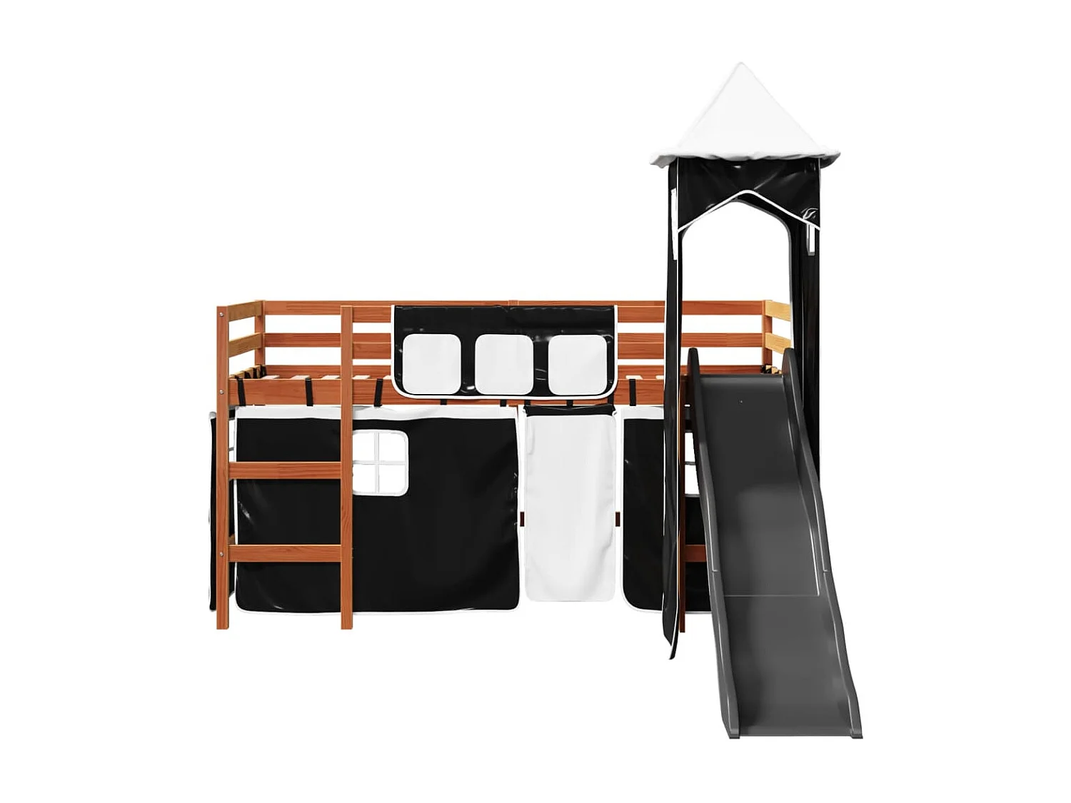 Cama alta criança c/ torre 90x200 cm pinho maciço branco/preto