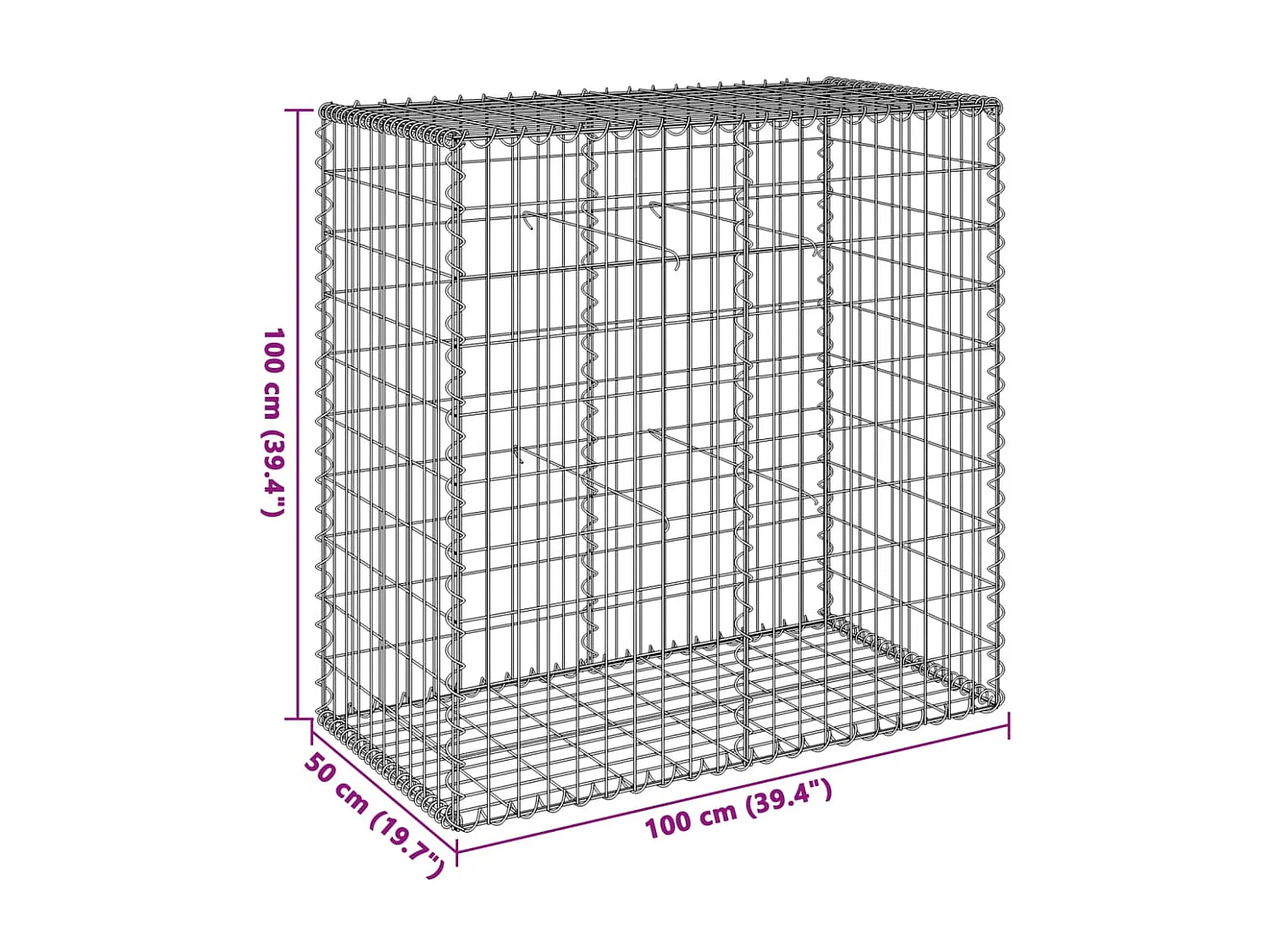 Panier gabion avec couvercle 100x50x100 cm fer galvanisé
