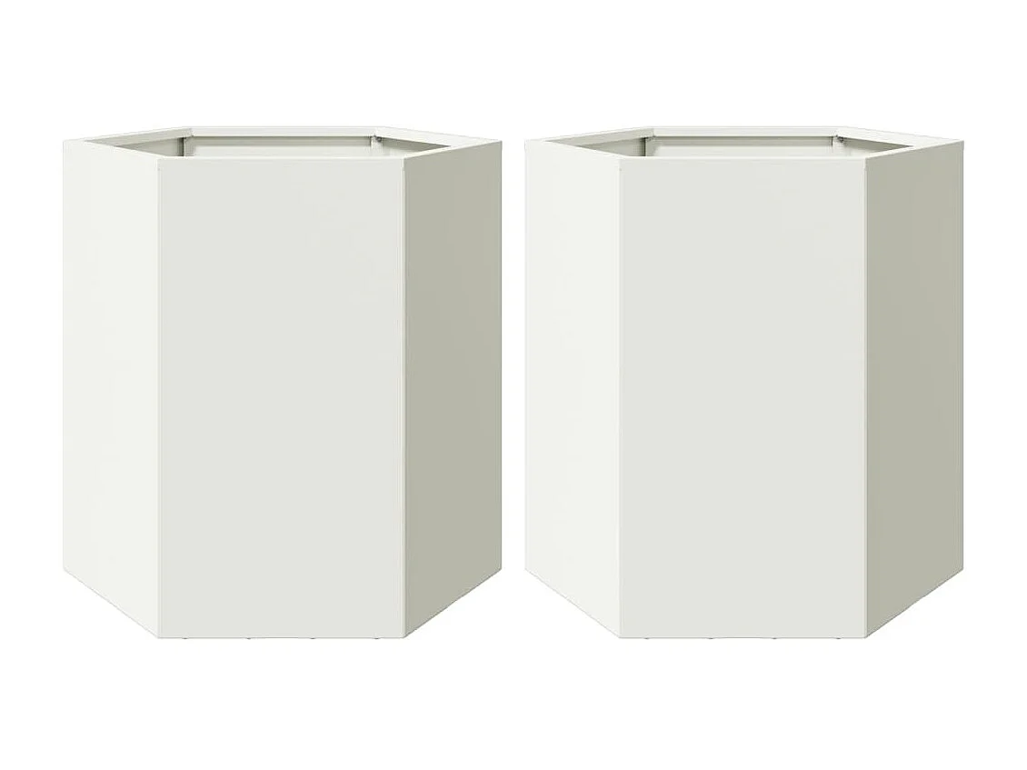 Jardinières 2 pcs blanc hexagone 46x40x45 cm acier