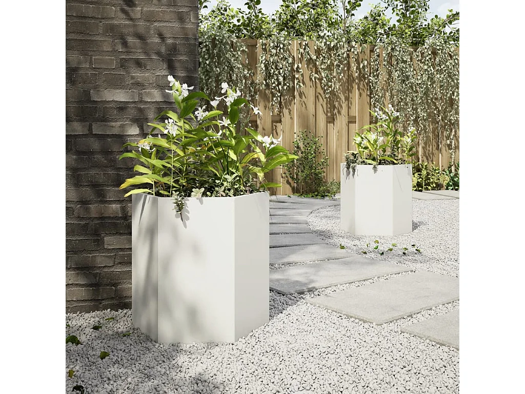 Jardinières 2 pcs blanc hexagone 46x40x45 cm acier