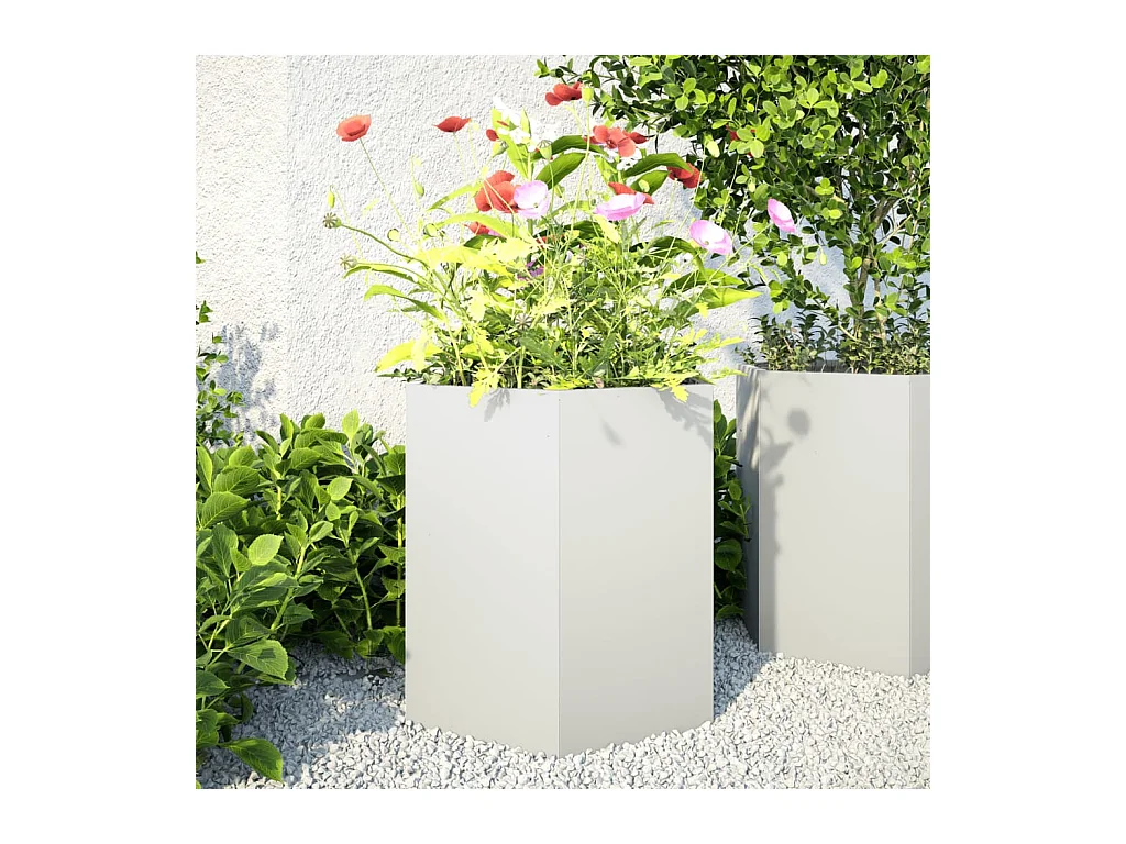 Pflanzkübel 2 Stk. Weiß Sechseckig 46x40x45 Stahl
