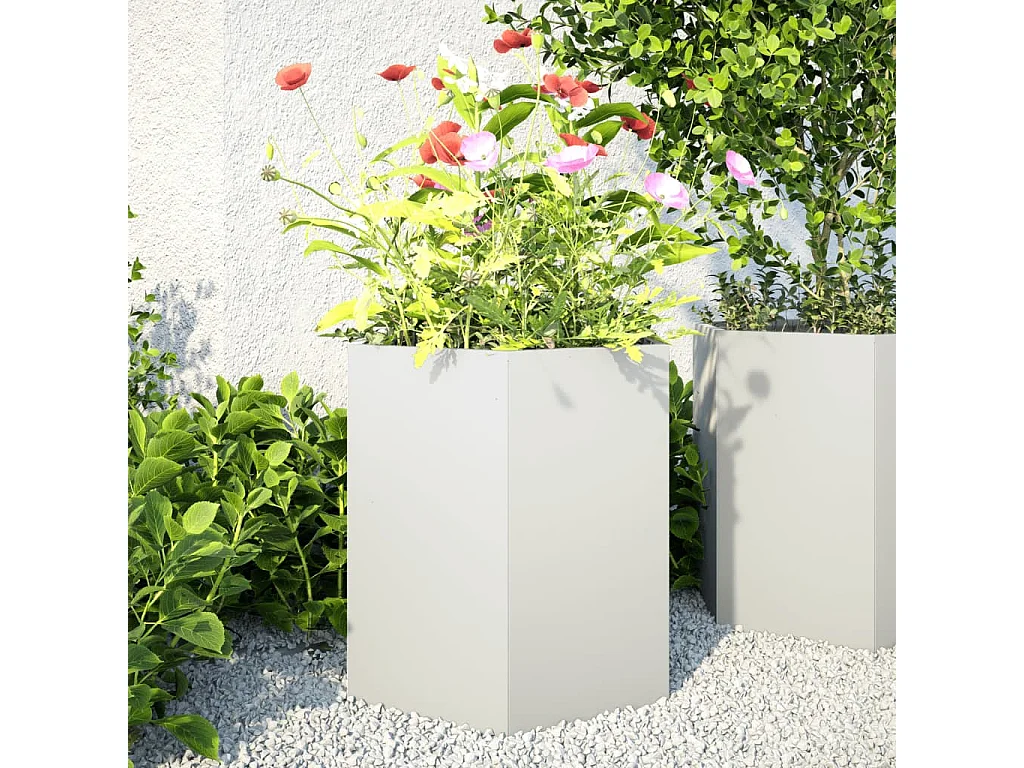 Vaso/floreira de jardim 2 pcs hexagonal 46x40x45 cm aço branco