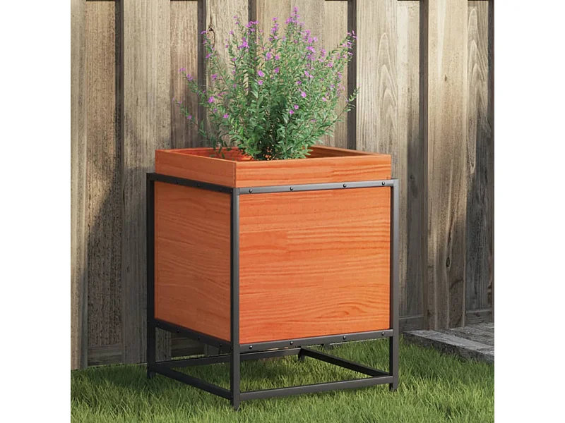 Jardinière cire marron 40x40x50 cm bois de pin massif