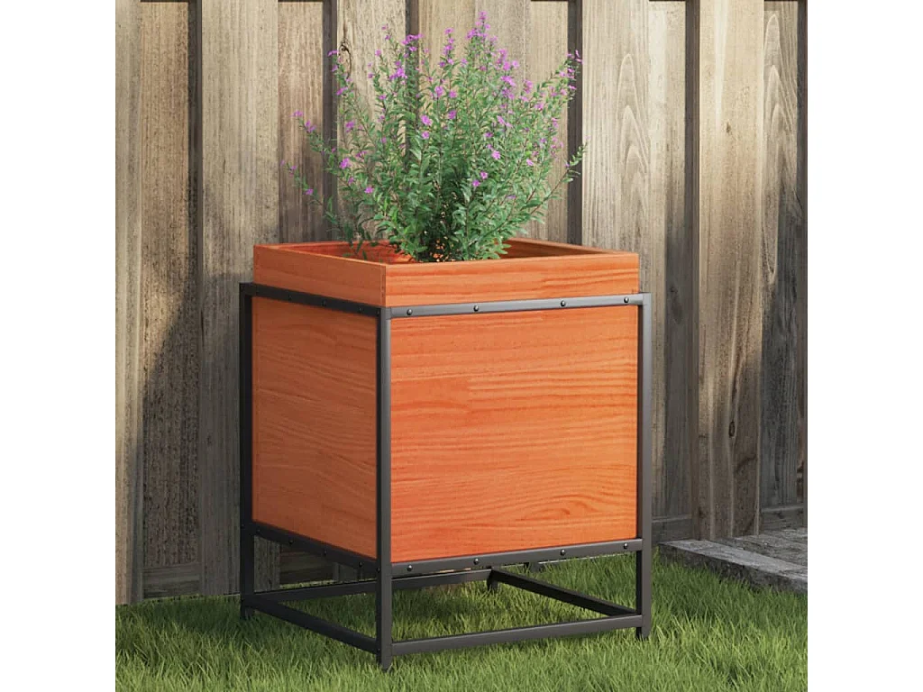 Jardinière cire marron 40x40x50 cm bois de pin massif