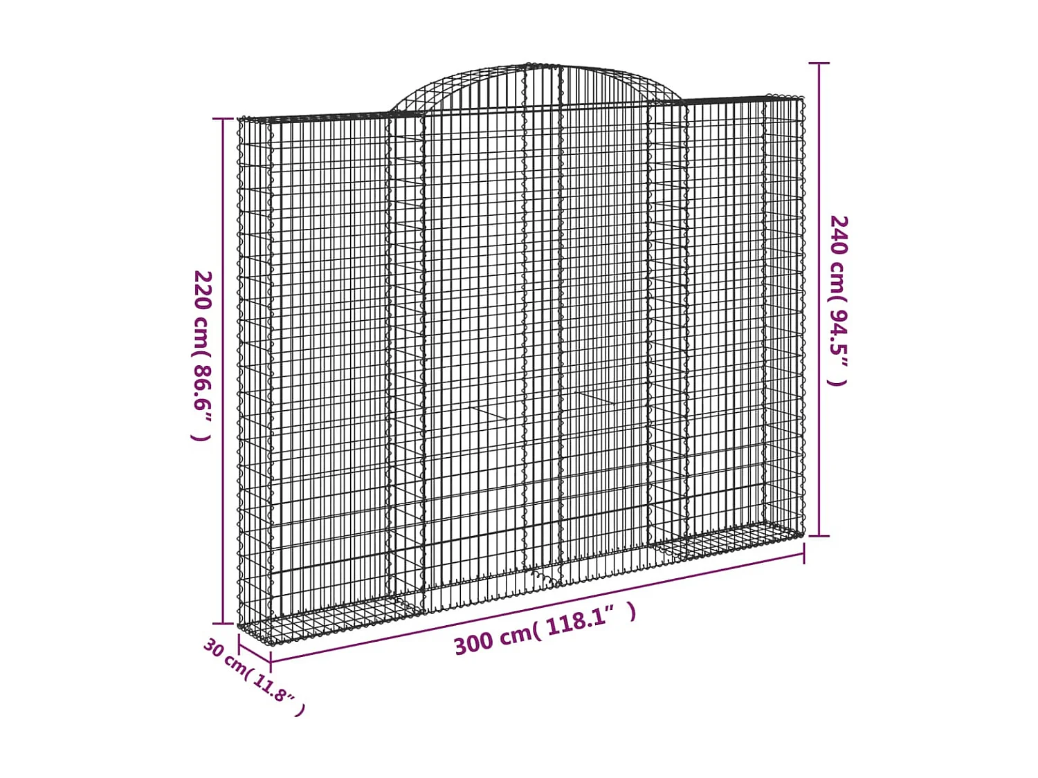 Cestos gabião arqueados 5pcs 300x30x220/240cm ferro galvanizado