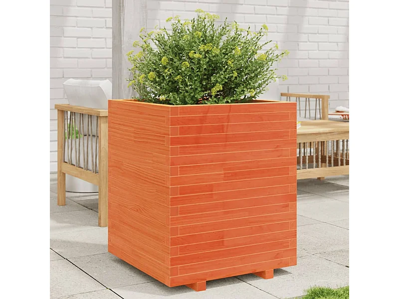 Jardinière cire marron 60x60x72,5 cm bois de pin massif