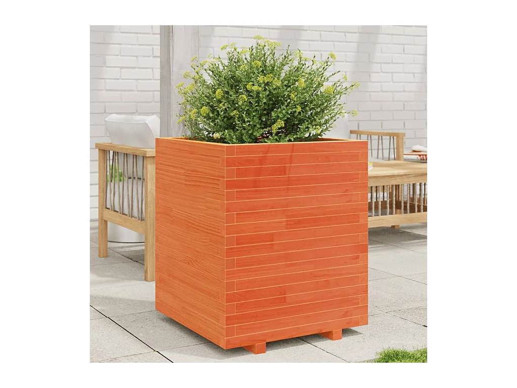 Jardinière cire marron 60x60x72,5 cm bois de pin massif